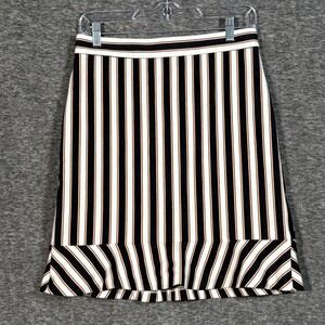 Ann Taylor Women's 4 Striped A-Line Skirt Black White Beige Stretch Flounce Hem
